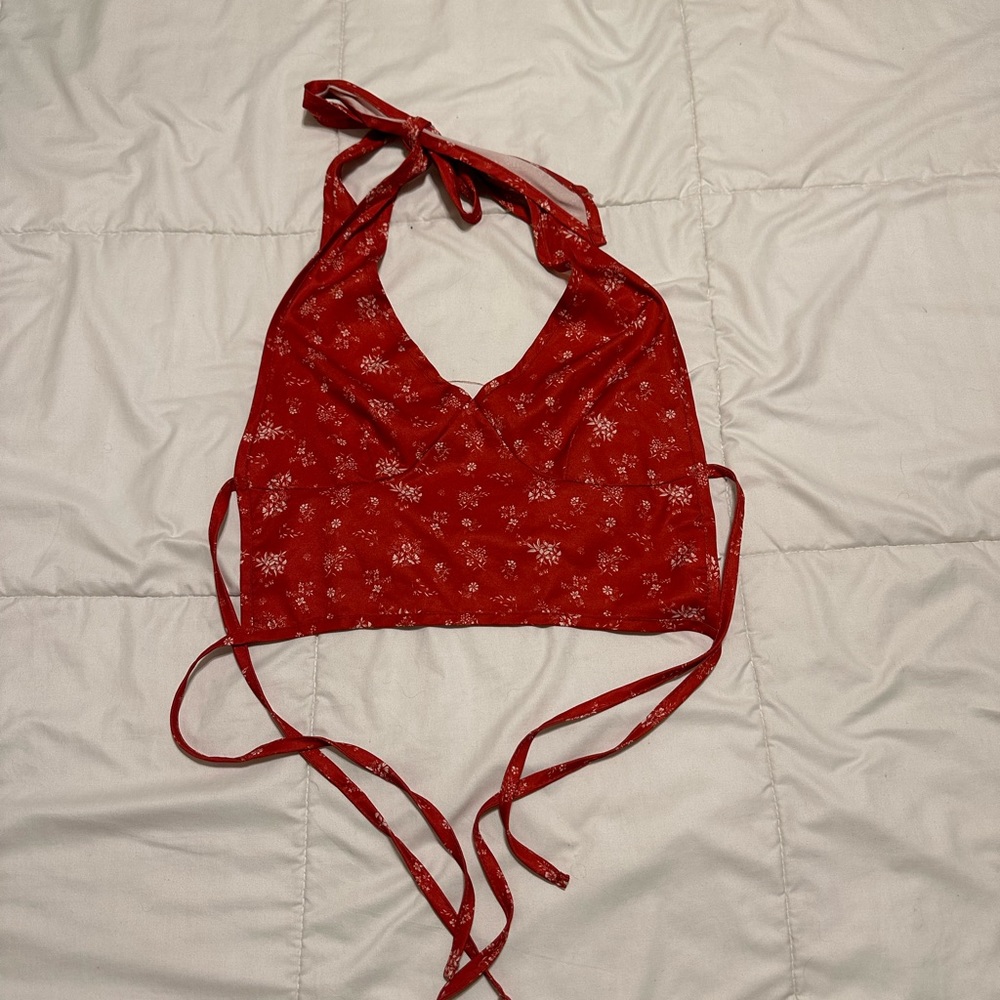 Red Tie-up ROMWE top